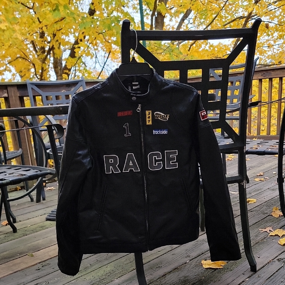 SOLD. H&M Black Varsity Racing Jacket